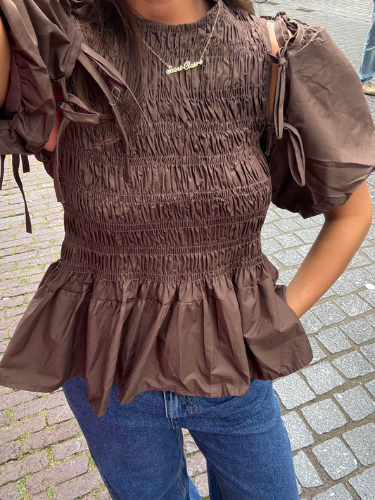 PUFFY SLEEVE TOP BROWN