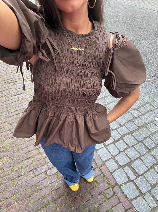 PUFFY SLEEVE TOP BROWN